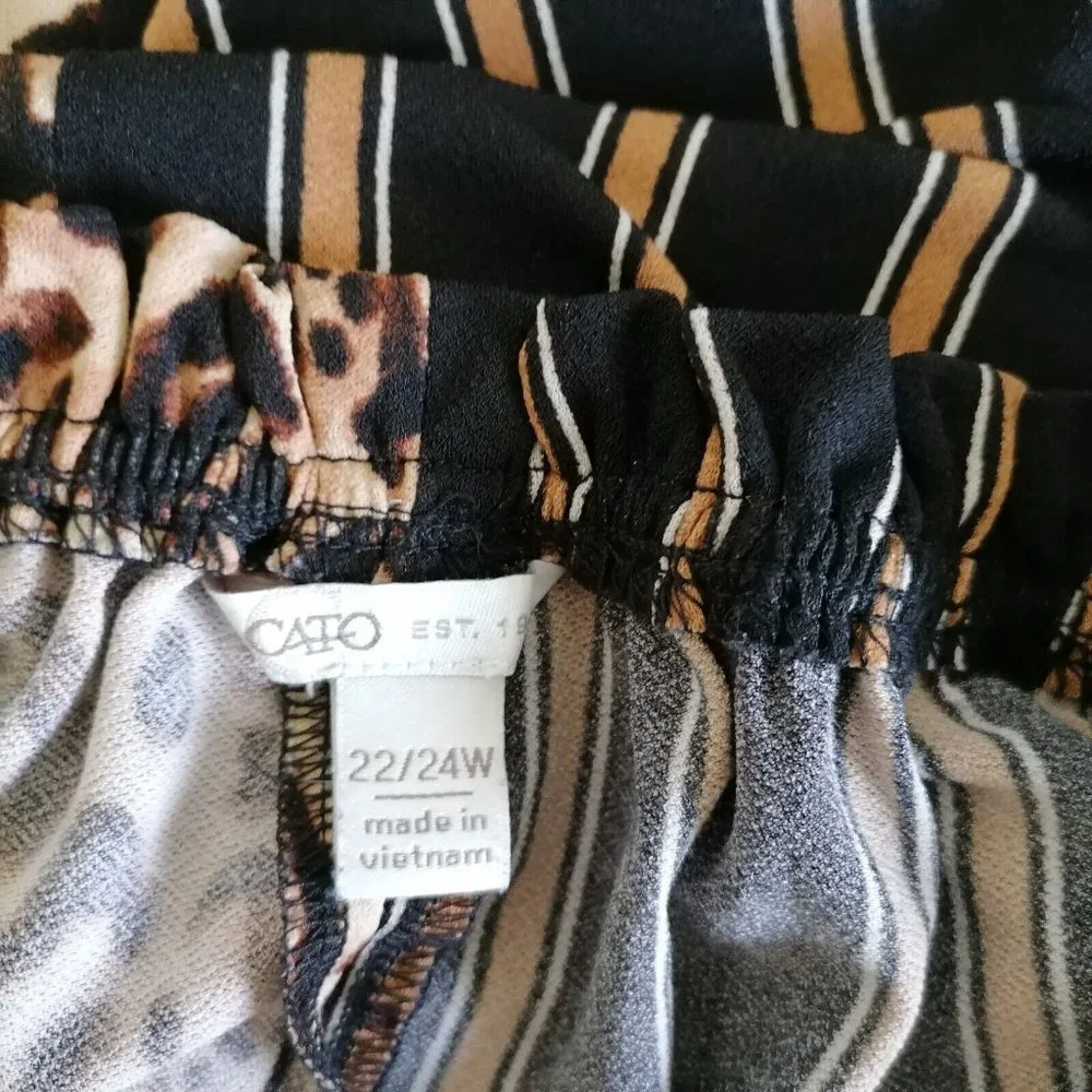 Cato Womens Brown Off The Shoulder Striped Animal Print Blouse Top Size 22W/24W - Picture 5 of 7